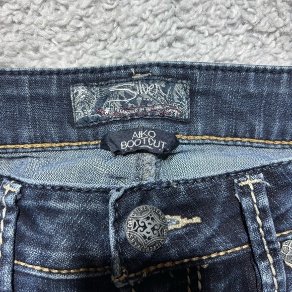 Silver Jeans Womens 28 Aiko Bootcut Dark Wash Big Stitch Embroidered Denim Rodeo - Picture 3 of 5